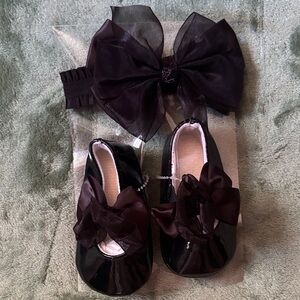 Black Baby Shoes and Headband Set